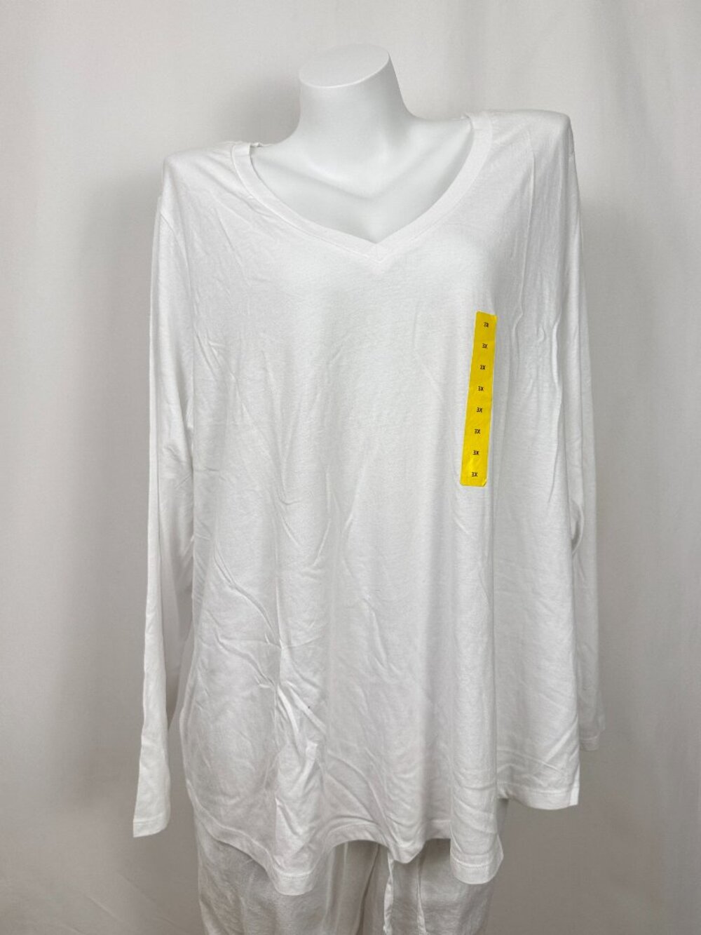🔥4 for $20🔥 George Women Plus 3X Long Sleeve V-Neck T-Shirt Cotton White